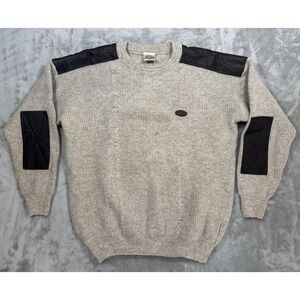 McDonald New Zealand Sweater Mens XXL Ivory Wool Commando Pullover Elbow Patches